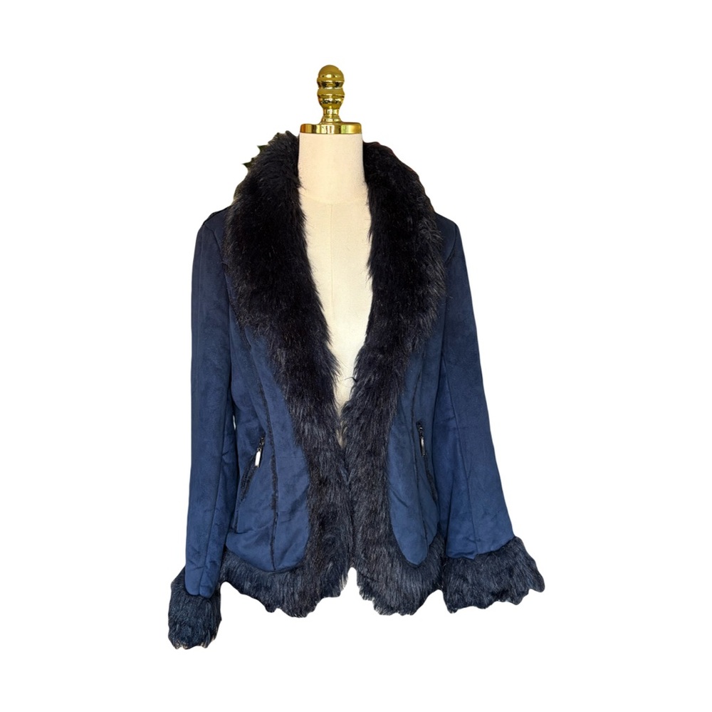 Vintage Y2K Blue Faux Fur Trim Jacket